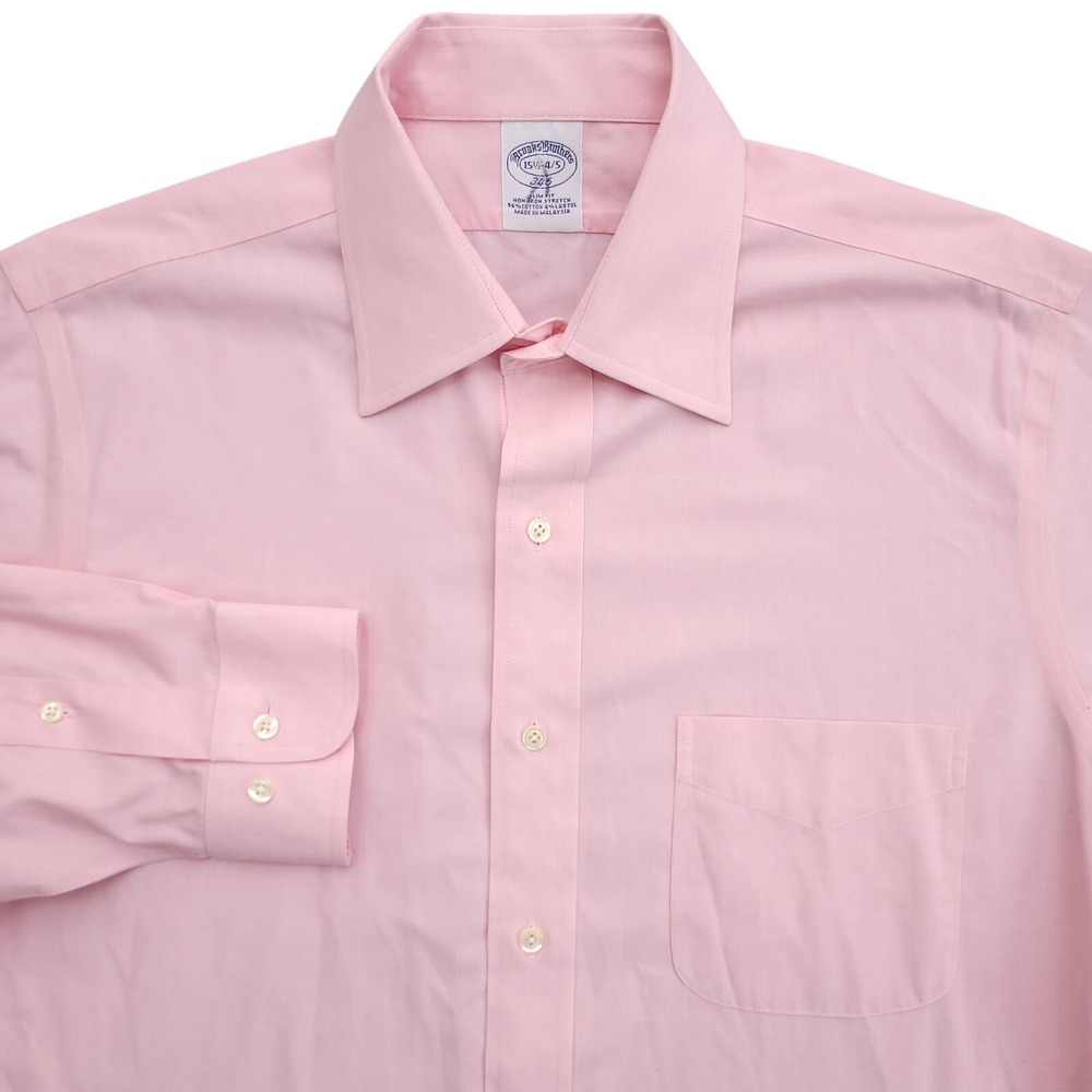 Brooks Brothers Dress Shirt Mens 15.5 34/35 Slim‎ Fit Non Iron Stretch Pink